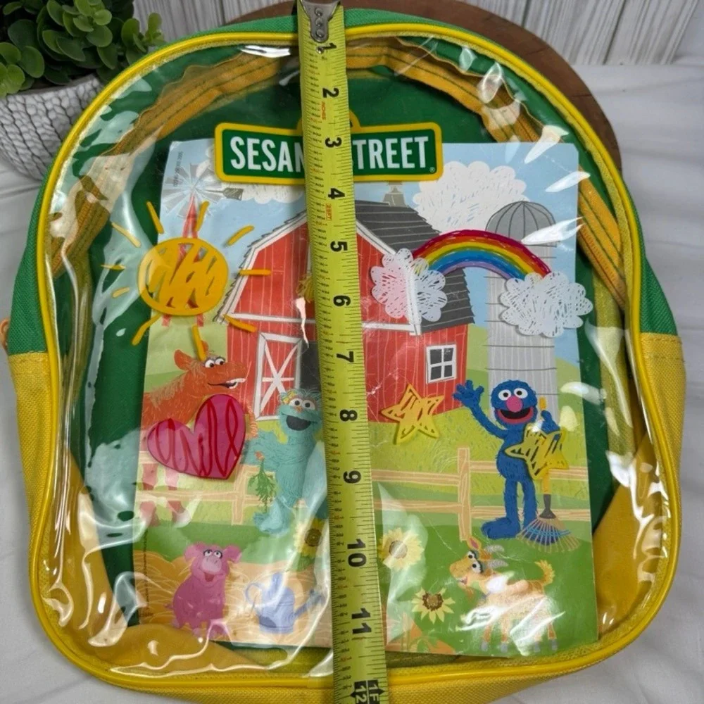 Sesame Street Kids Grover Rosita Farm Scene Clear Front Backpack Green Yellow